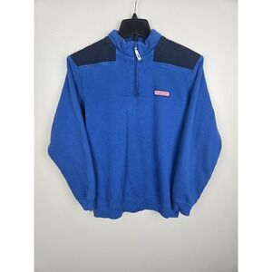 Vineyard Vines Mens Blue Navy Contrast Shoulder 1/4 Zip Cotton Pullover M
